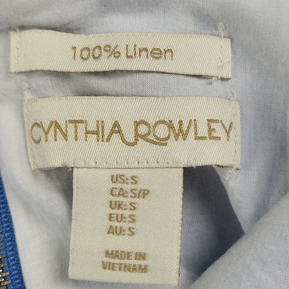 Cynthia Rowley 100% Linen Pink & Blue Chambray Color Block Tiered Sundress - Picture 12 of 16